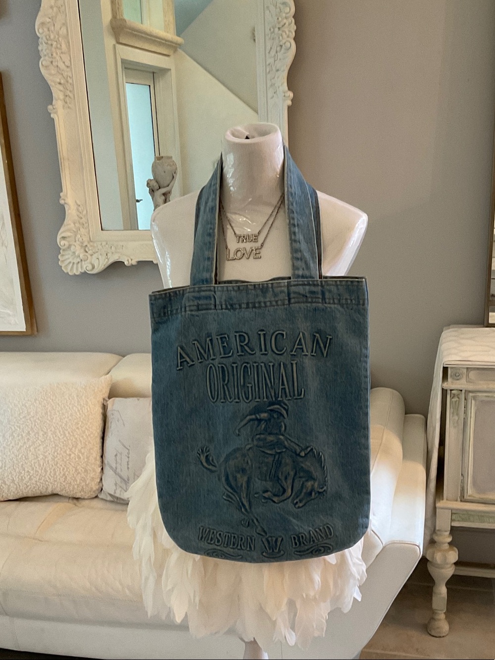 American Original Denim Tote Shoulder Bag - Blue